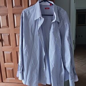 Men's Izoid Blue and White Checkered Button-Up Shirt